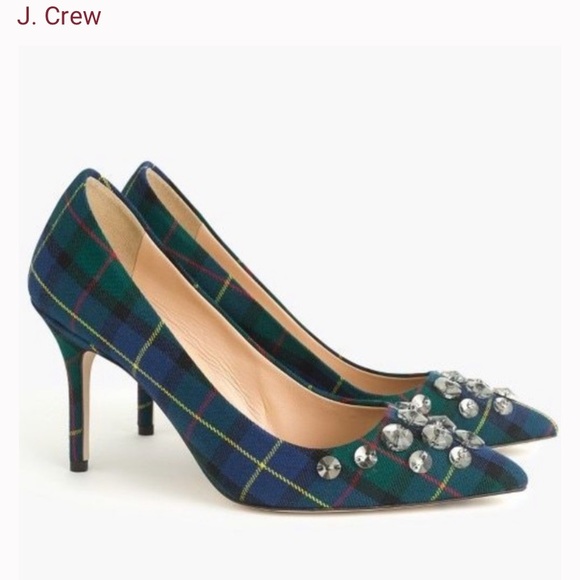 J. Crew Shoes - J. Crew Elsie Embellished Plaid Green Pumps 8